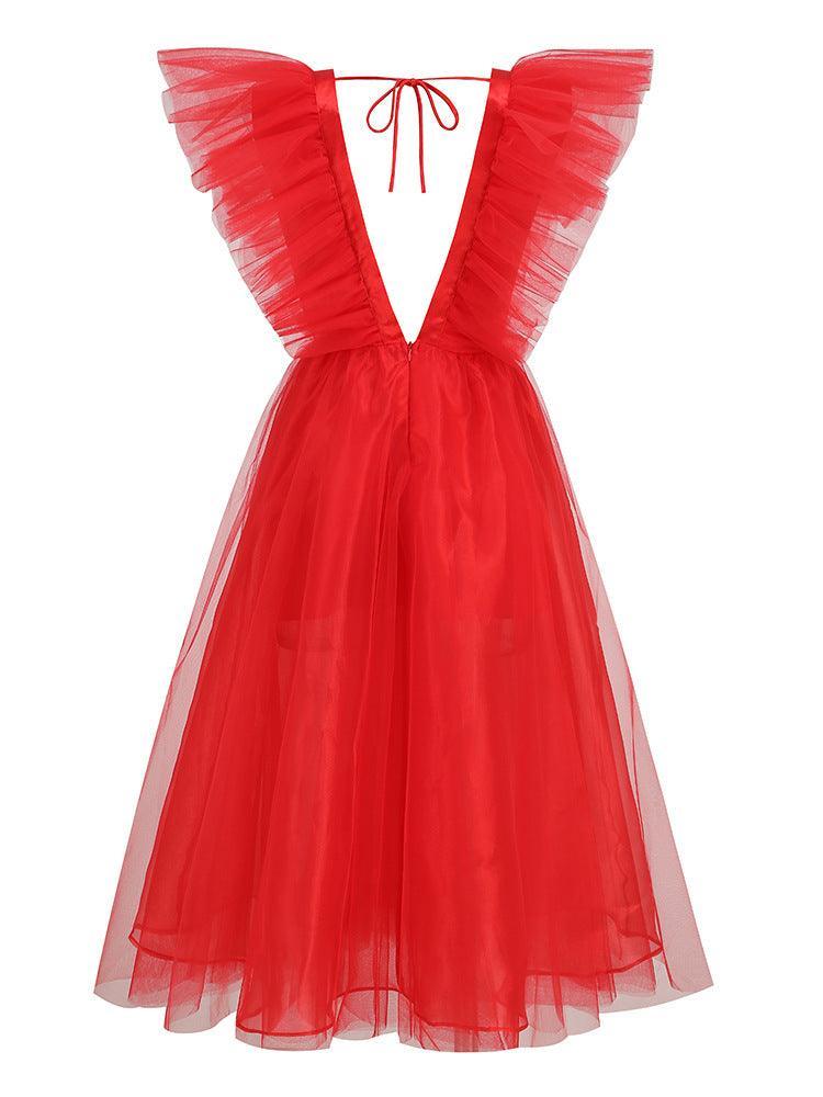 Ghislaine Plunge Tulle Midi Dress-Mix MIx Style