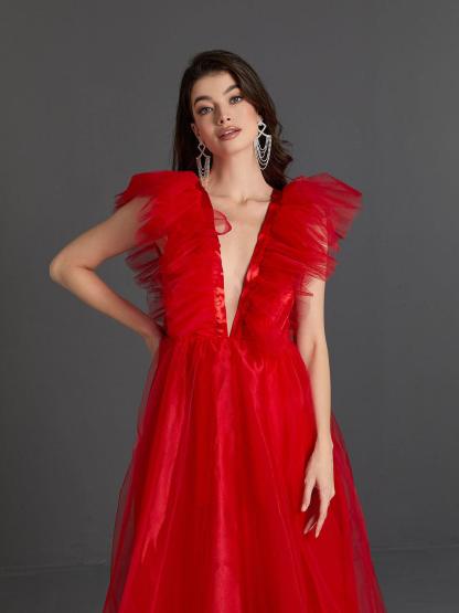 Ghislaine Plunge Tulle Midi Dress-Mix MIx Style