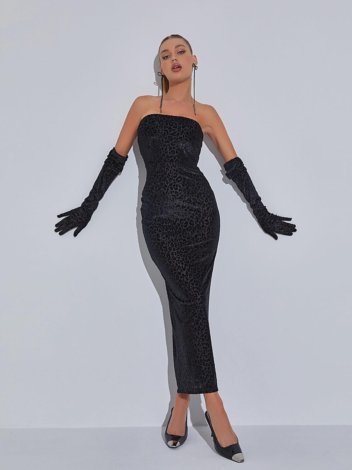 Gianna Leopard Print Bodycon Maxi Dress With Gloves-Mix MIx Style