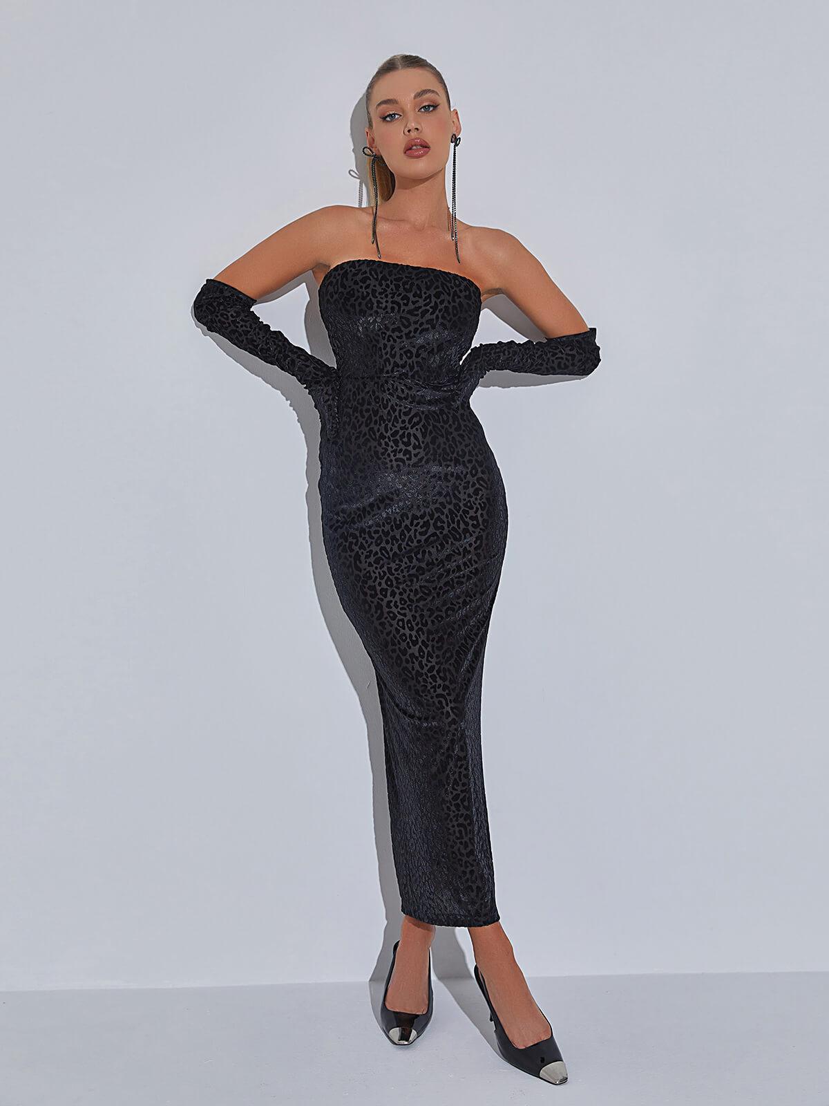 Gianna Leopard Print Bodycon Maxi Dress With Gloves-Mix MIx Style