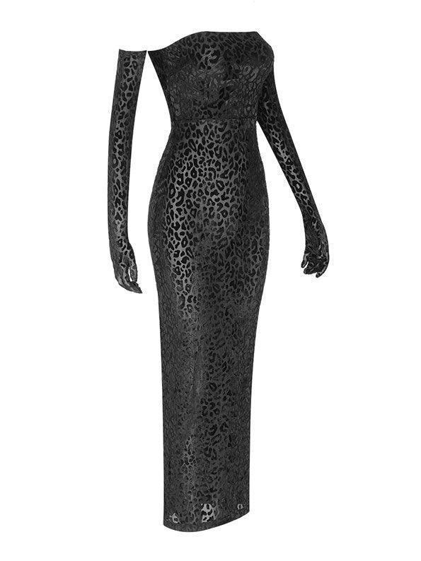 Gianna Leopard Print Bodycon Maxi Dress With Gloves-Mix MIx Style