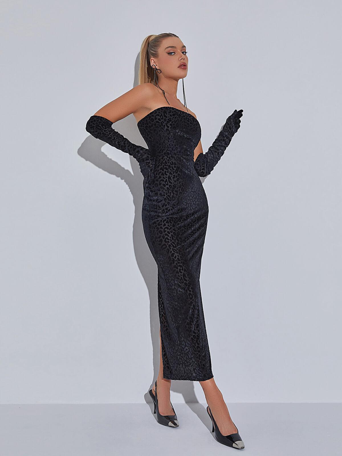 Gianna Leopard Print Bodycon Maxi Dress With Gloves-Mix MIx Style