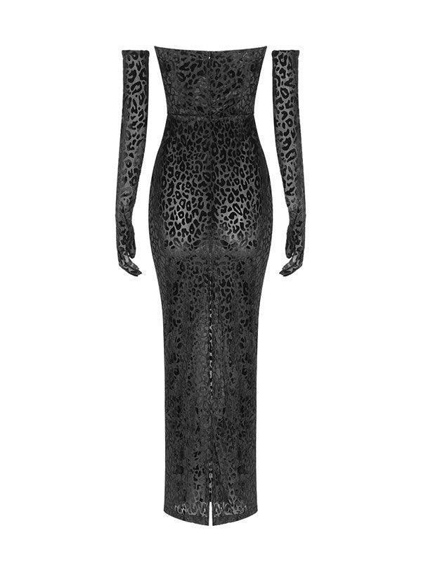 Gianna Leopard Print Bodycon Maxi Dress With Gloves-Mix MIx Style