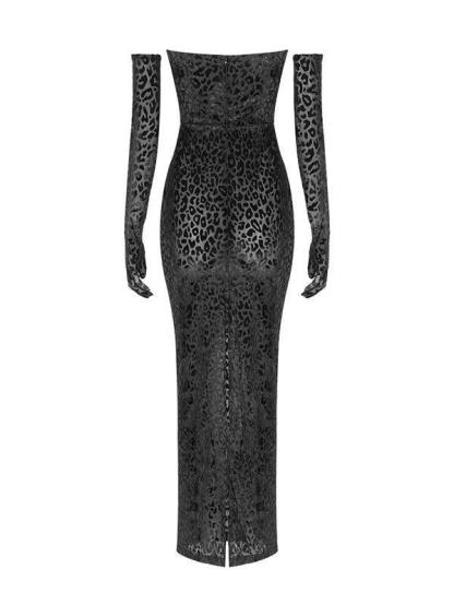 Gianna Leopard Print Bodycon Maxi Dress With Gloves-Mix MIx Style