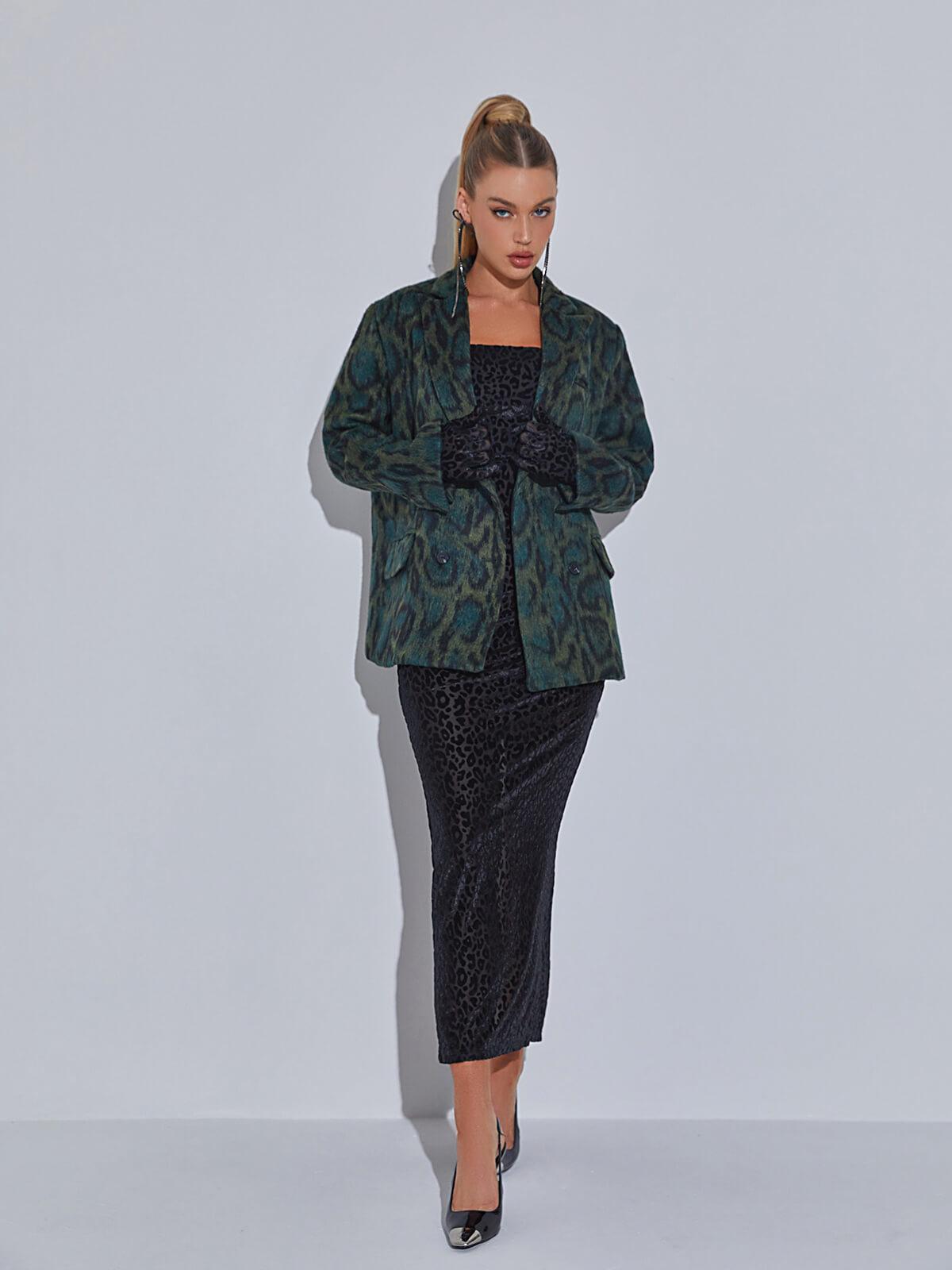 Gianna Leopard Print Bodycon Maxi Dress With Gloves-Mix MIx Style
