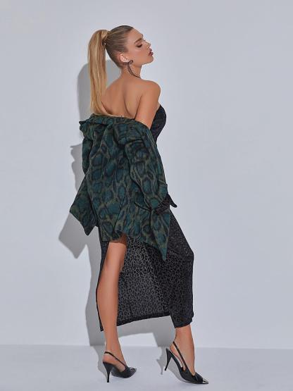 Gianna Leopard Print Bodycon Maxi Dress With Gloves-Mix MIx Style