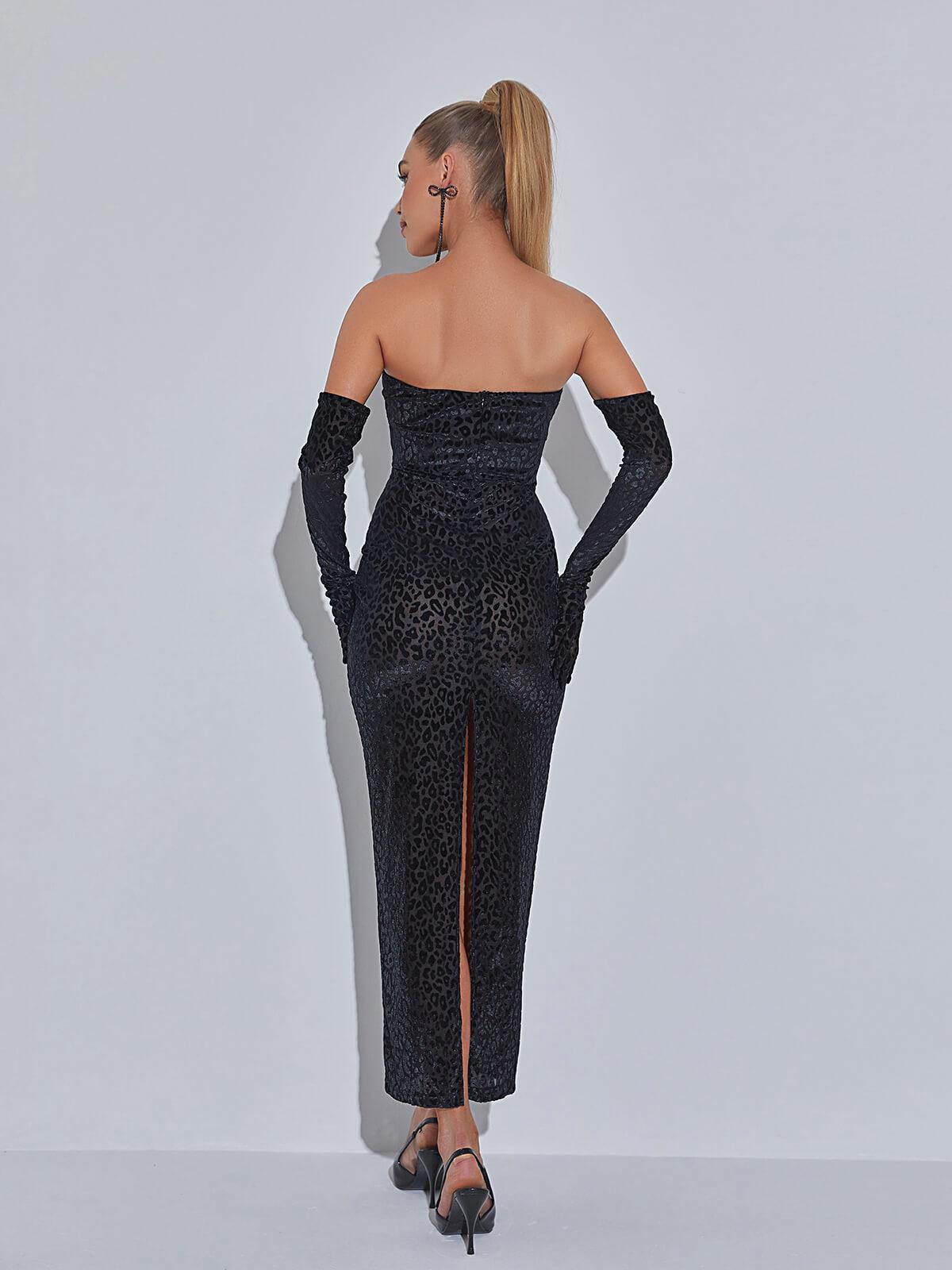 Gianna Leopard Print Bodycon Maxi Dress With Gloves-Mix MIx Style