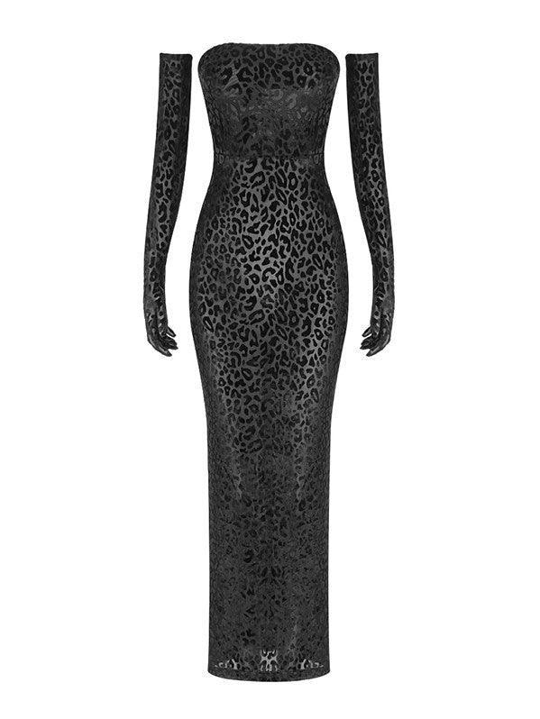 Gianna Leopard Print Bodycon Maxi Dress With Gloves-Mix MIx Style