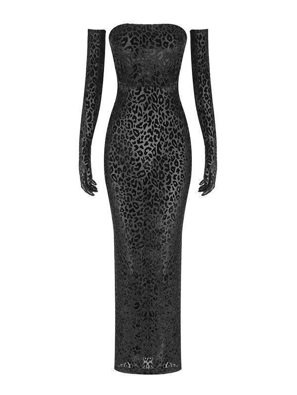 Gianna Leopard Print Bodycon Maxi Dress With Gloves-Mix MIx Style