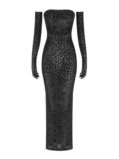 Gianna Leopard Print Bodycon Maxi Dress With Gloves-Mix MIx Style