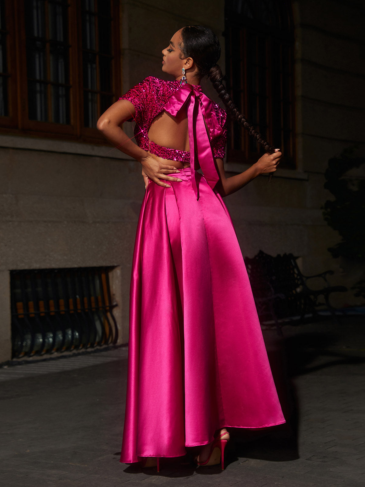 Pink Short Sleeve Split Maxi Skirt Set | Mix Mix Style [Hot Seller]-Mix MIx Style