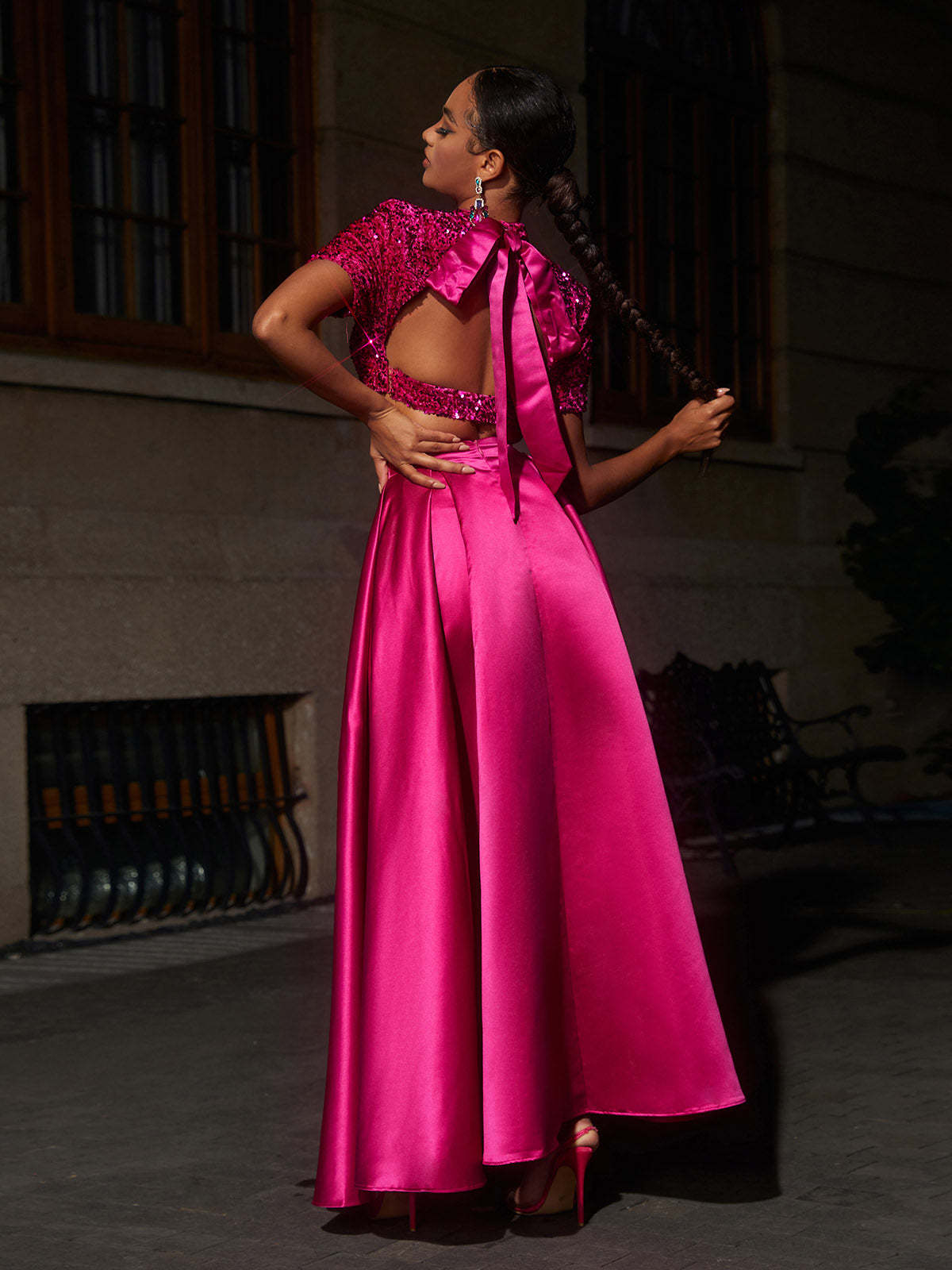 Pink Short Sleeve Split Maxi Skirt Set | Mix Mix Style [Hot Seller]-Mix MIx Style