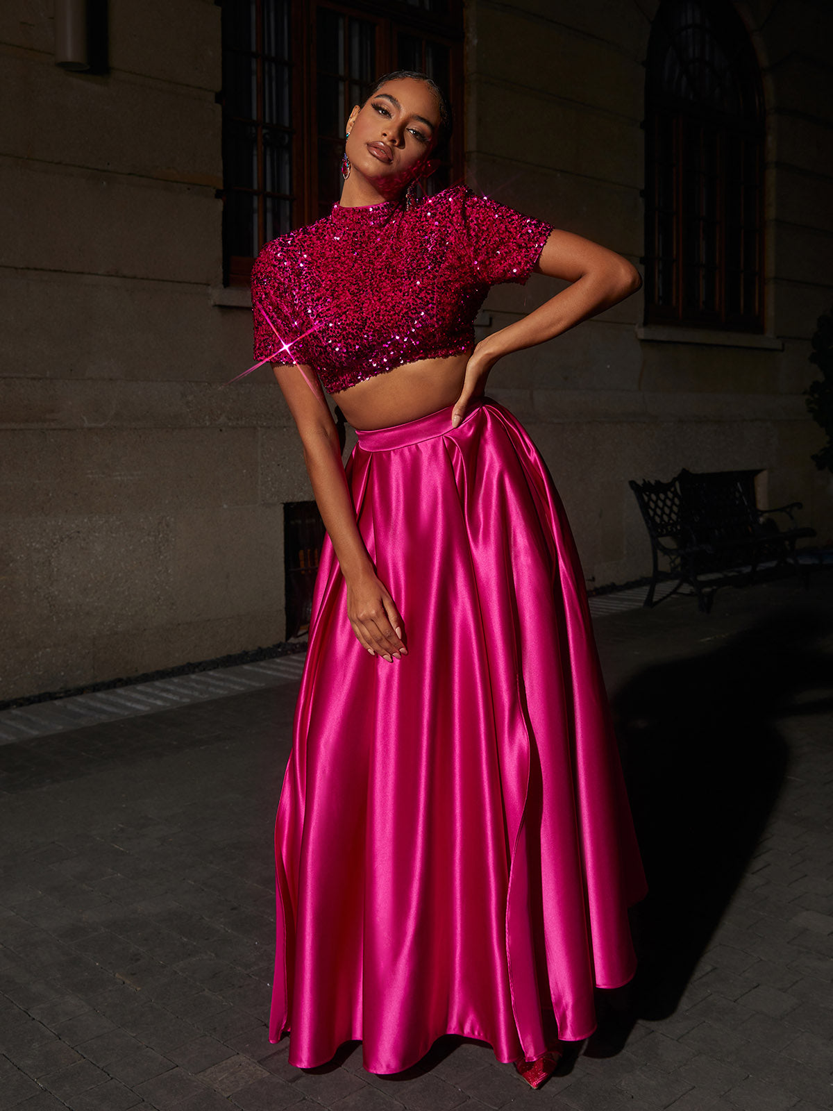 Pink Short Sleeve Split Maxi Skirt Set | Mix Mix Style [Hot Seller]-Mix MIx Style