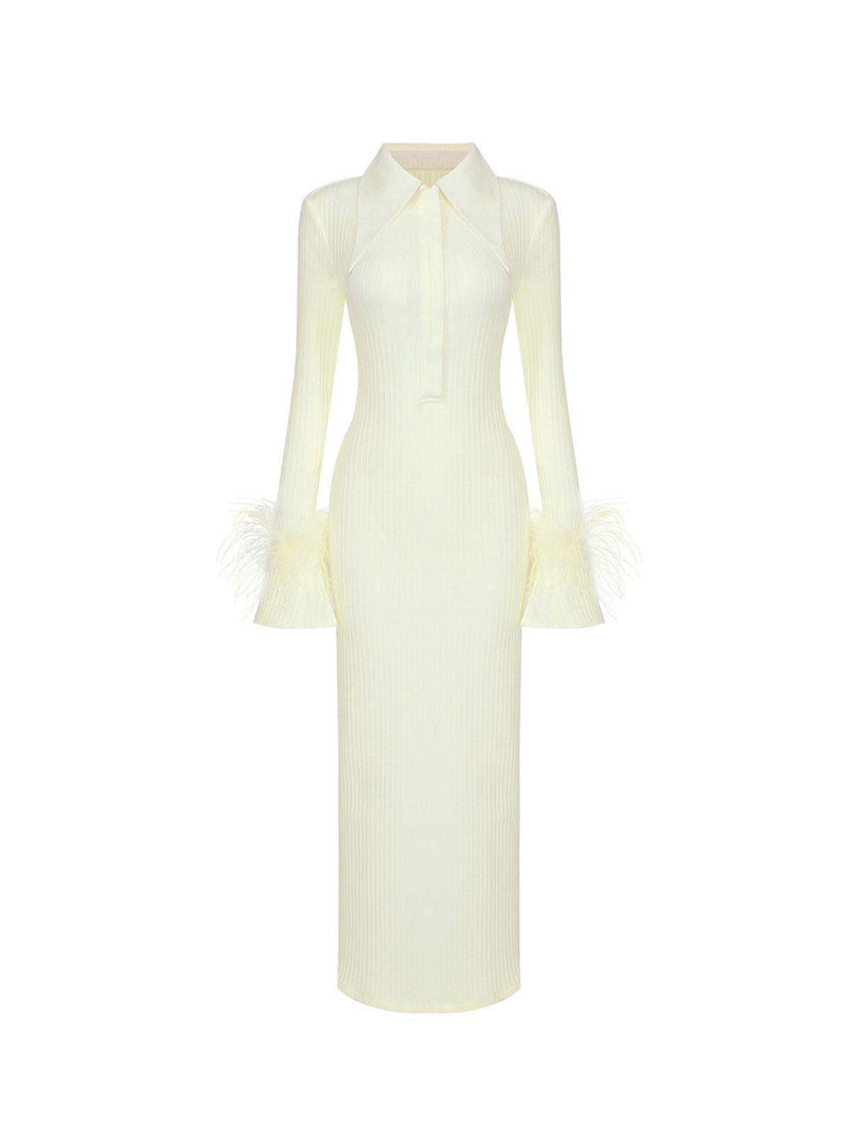White Long Sleeve Feather Bandage Dress | Mix Mix Style [Hot Seller]-Mix MIx Style