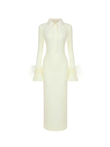 White Long Sleeve Feather Bandage Dress | Mix Mix Style [Hot Seller]-Mix MIx Style