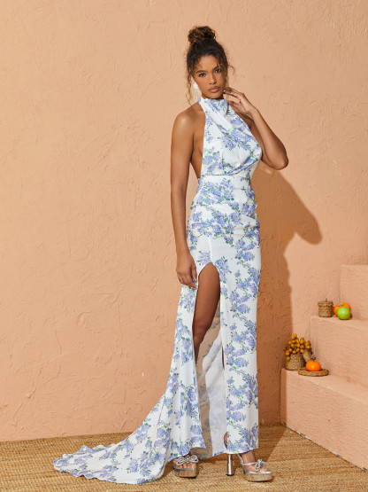 White Floral Split Maxi Dress | Mix Mix Style [Hot Seller]-Mix MIx Style