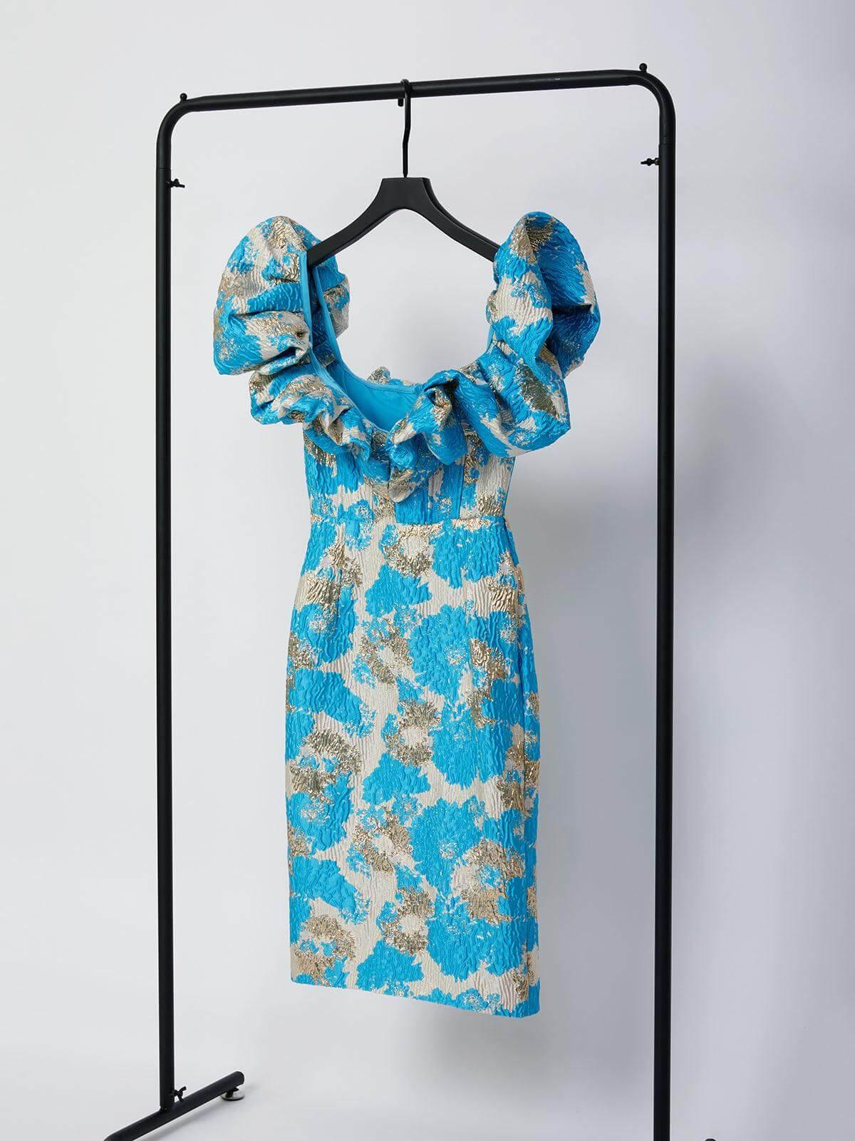Blue Jacquard Off Shoulder Midi Dress | Mix Mix Style [Hot Seller]-Mix MIx Style