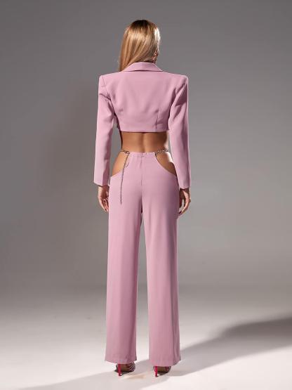 Gwyneth Plunge Chain Cutout Blazer Set In Lilac-Mix MIx Style