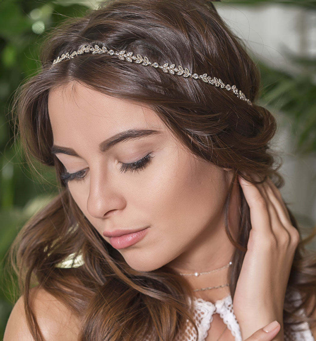 Boho Crystal Leaf Hair 18K White Gold Vine Halo | Mix Mix Style [Hot Seller]-Mix MIx Style