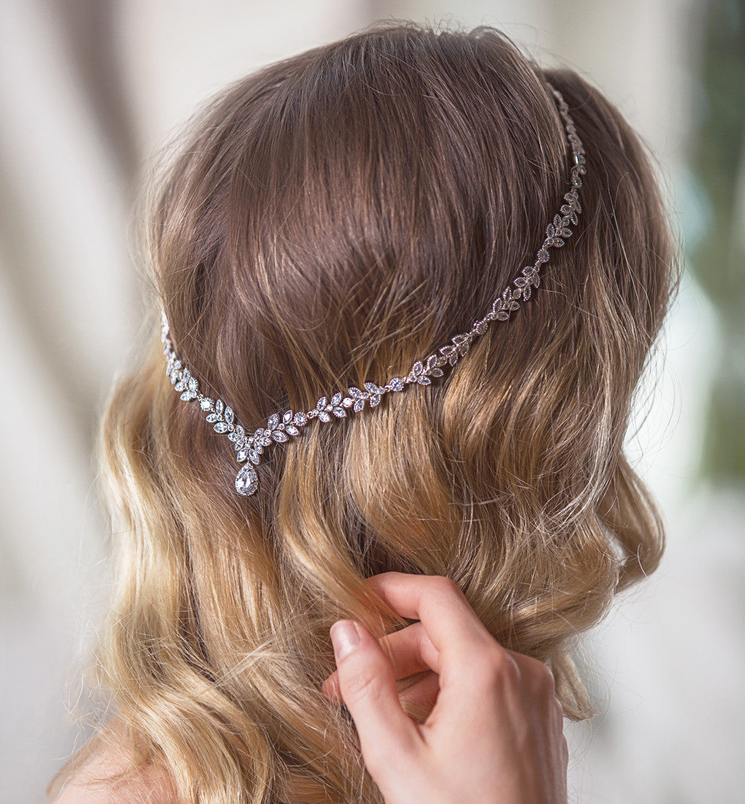 Boho Crystal Leaf Hair 18K White Gold Vine Halo | Mix Mix Style [Hot Seller]-Mix MIx Style