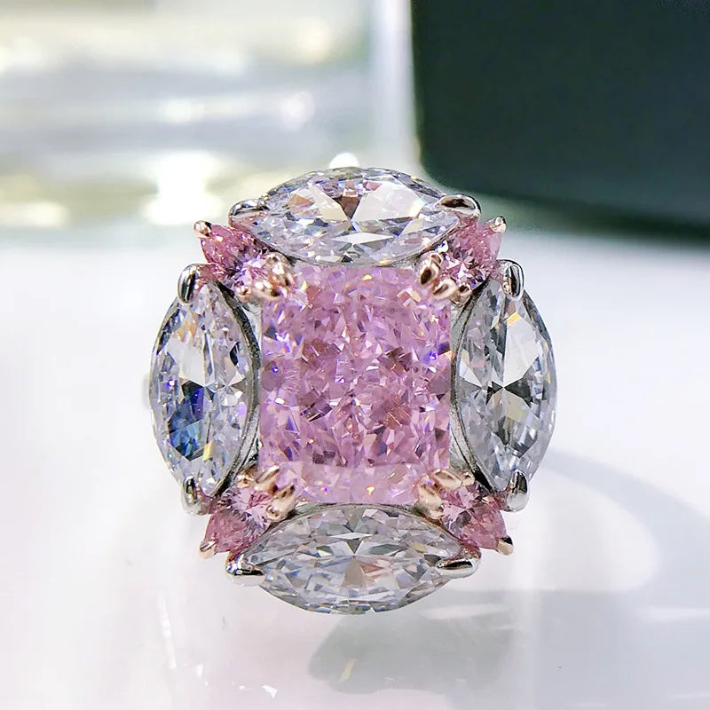 Flower Pink Diamond Ring  Moissanite Diamond Ring  Wedding Rings Bridal Engagement Jewelry Mix Mix Style [Hot Seller]-Mix MIx Style