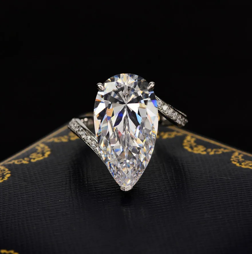 White Pear Cut Moissanite Diamonds 18k White Gold Plated Luxury Engagement Ring | Mix Mix Style-Mix MIx Style