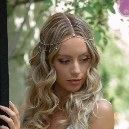 Crystal Chain 18K White Gold Headpiece | Mix Mix Style [Hot Seller]-Mix MIx Style