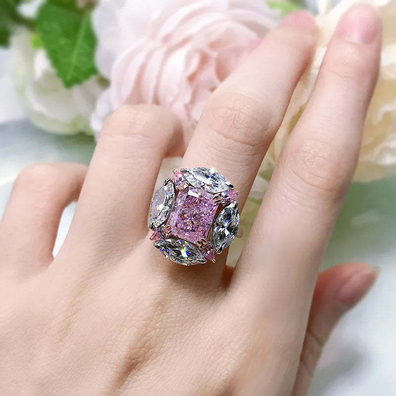 Flower Pink Diamond Ring  Moissanite Diamond Ring  Wedding Rings Bridal Engagement Jewelry Mix Mix Style [Hot Seller]-Mix MIx Style