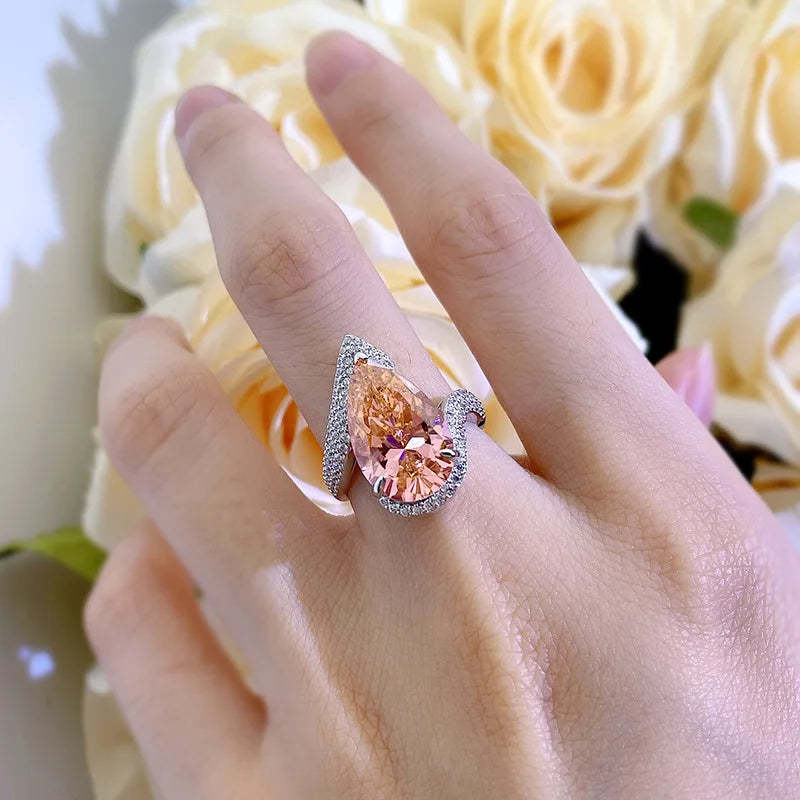 Unique Drop Pink Pear Cut Moissanite Diamonds 8ct 18k White Gold Elegant Luxury Engagement Ring | Mix Mix Style-Mix MIx Style