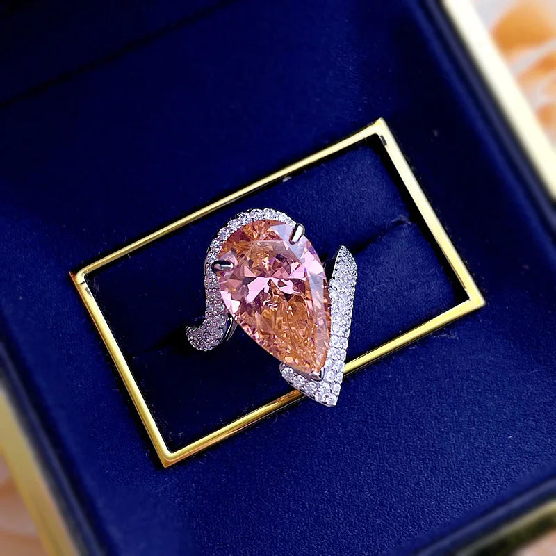 Unique Drop Pink Pear Cut Moissanite Diamonds 8ct 18k White Gold Elegant Luxury Engagement Ring | Mix Mix Style-Mix MIx Style