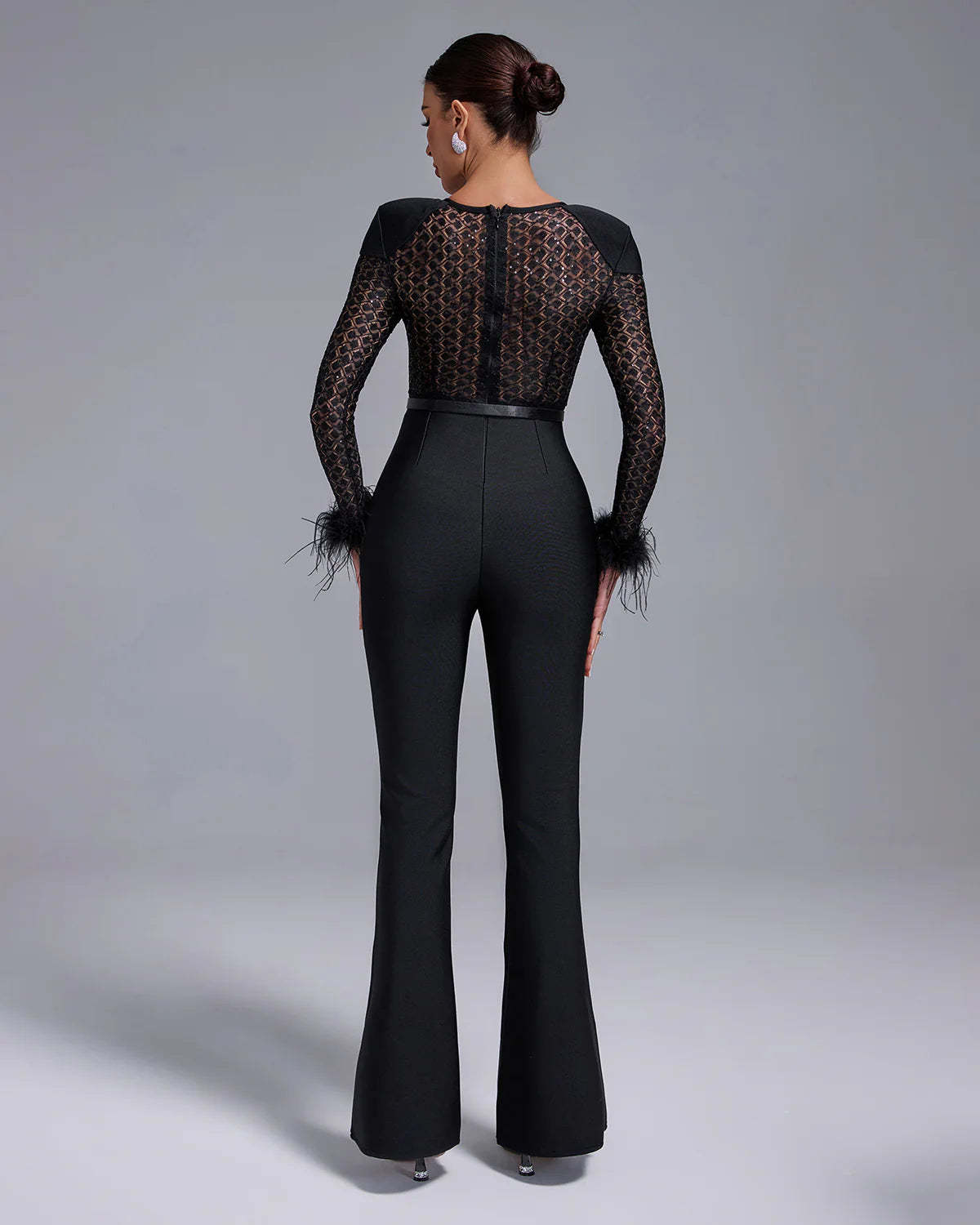 Black see-through long sleeve Hollow-Out Mesh Bage wide Jumpsuit | Mix Mix Style | Mix Mix Style