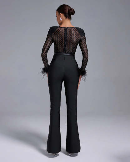 Black see-through long sleeve Hollow-Out Mesh Bage wide Jumpsuit | Mix Mix Style | Mix Mix Style