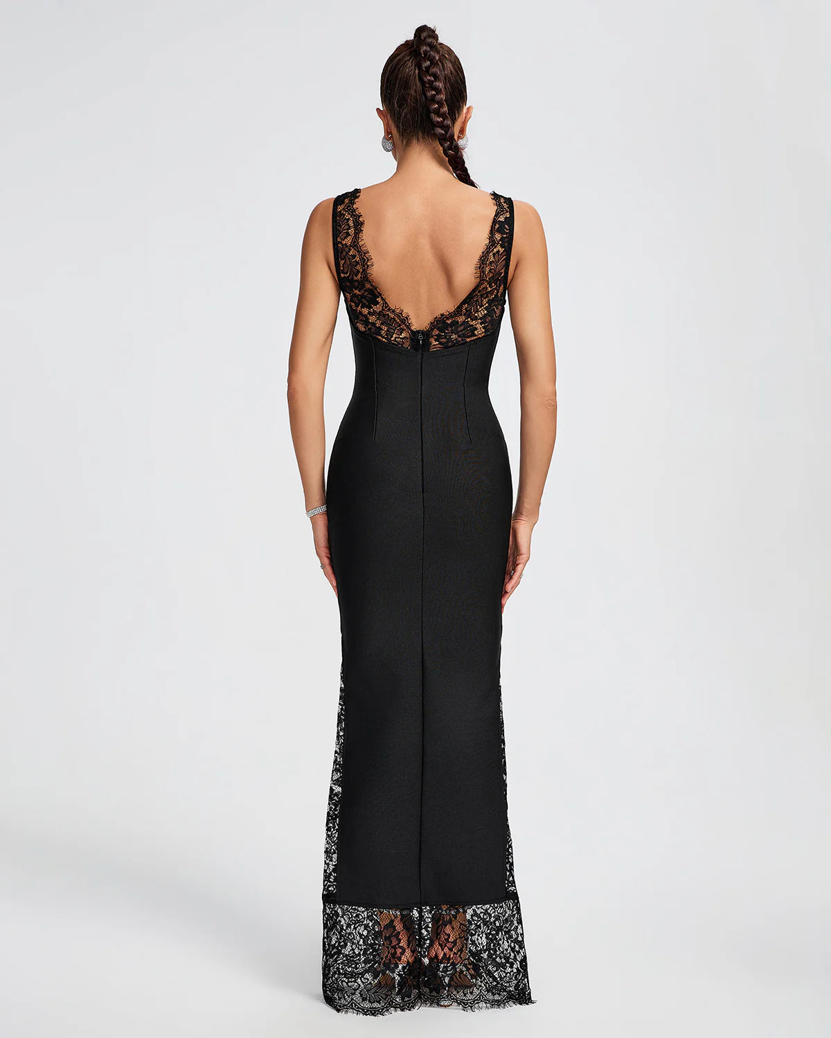 black v-neck sleeveless backless Lace Bandage date valentine party Maxi Dress | Mix Mix Style
