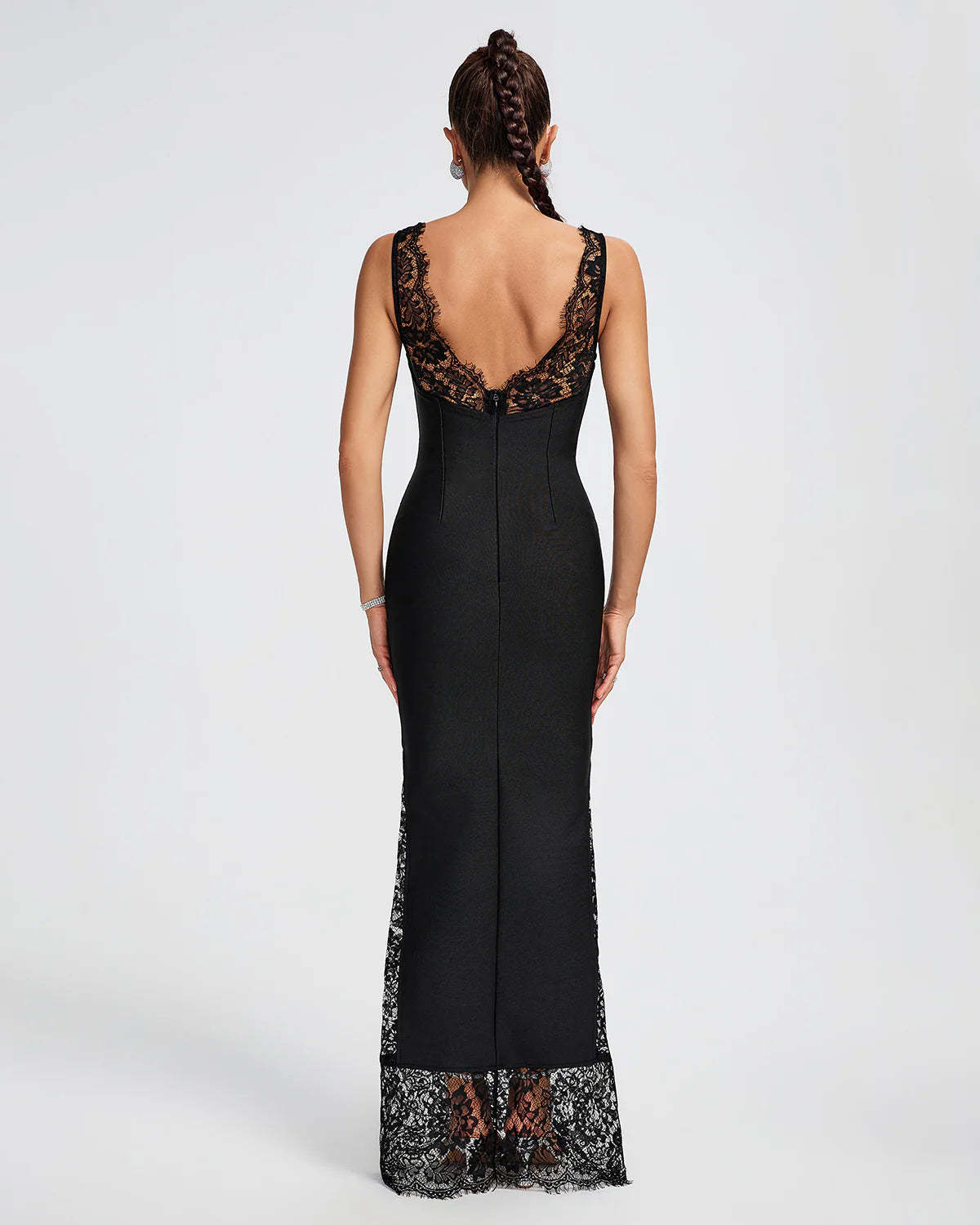 black v-neck sleeveless backless Lace Bandage date valentine party Maxi Dress | Mix Mix Style