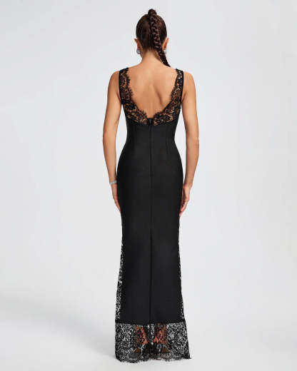 black v-neck sleeveless backless Lace Bandage date valentine party Maxi Dress | Mix Mix Style