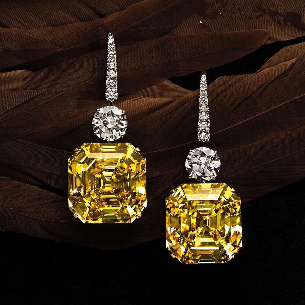 Moissanite Diamond Yellow Cushion-Shaped Earrings for Women Mix Mix Style [Hot Seller]-Mix MIx Style