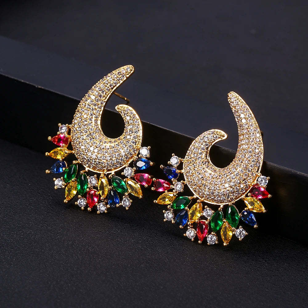 Janeklly Hợp Thời Trang Hình Học Bông Tai Nữ Phụ Kiện Full Đá Cubic Zirconia Bông Tai Trang Sức Pendientes Mujer Moda-Mix MIx Style