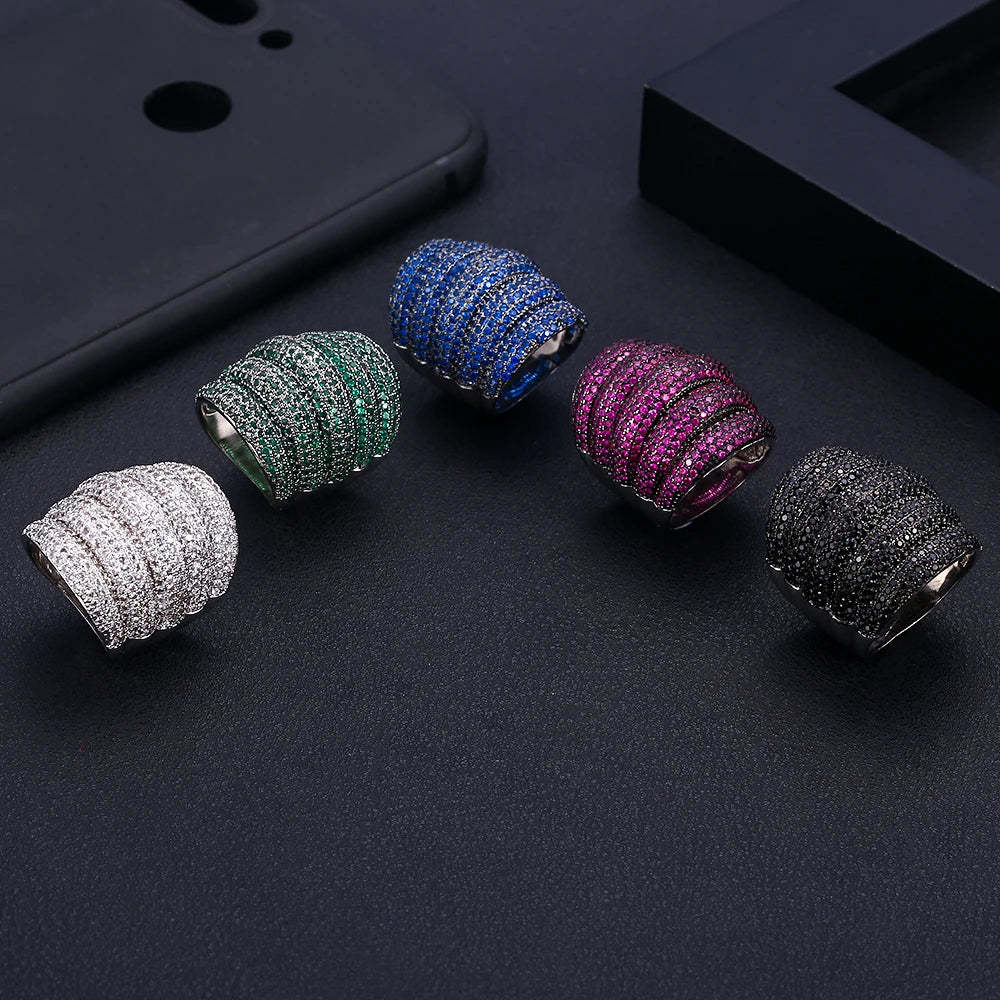 Jankelly 28MM Thiết Kế Sang Trọng Hoa Lá Sen Khối Zironia Đính Hôn Dubai Naija Cô Dâu Cocktail Ngón Tay Nhẫn Trang Sức-Mix MIx Style