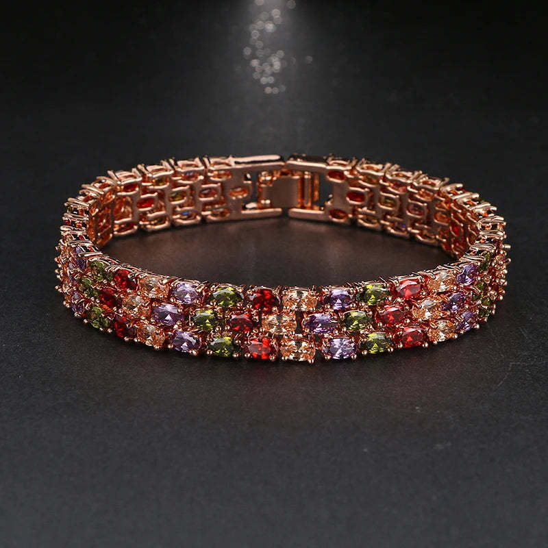 Emmaya bán Nóng đầy màu sắc Cubic Zircon Bracelet Romantic Rose Gold Màu Sắc Cô Dâu Wedding Bangle Bracelet Năm Mới Món Quà-Mix MIx Style