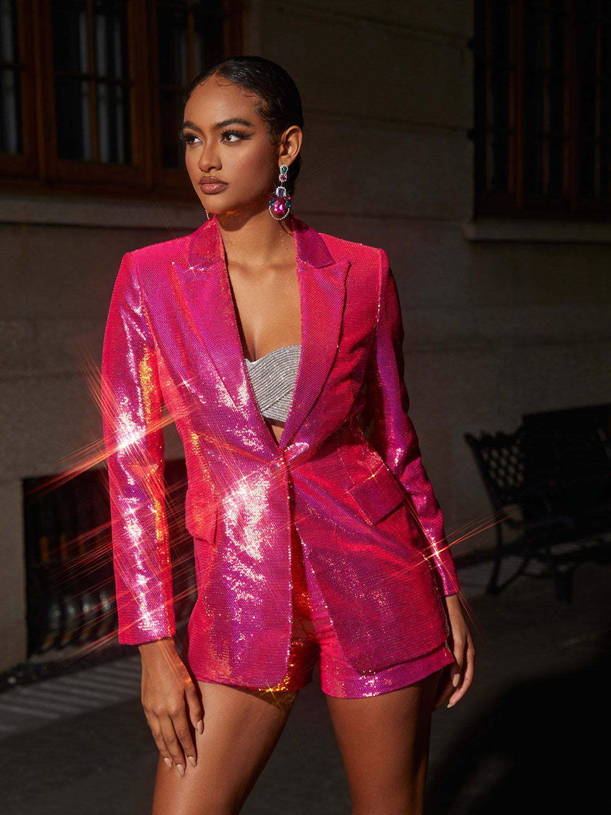 Pink Sequin Blazer Shorts Set | Mix Mix Style [Hot Seller]-Mix MIx Style