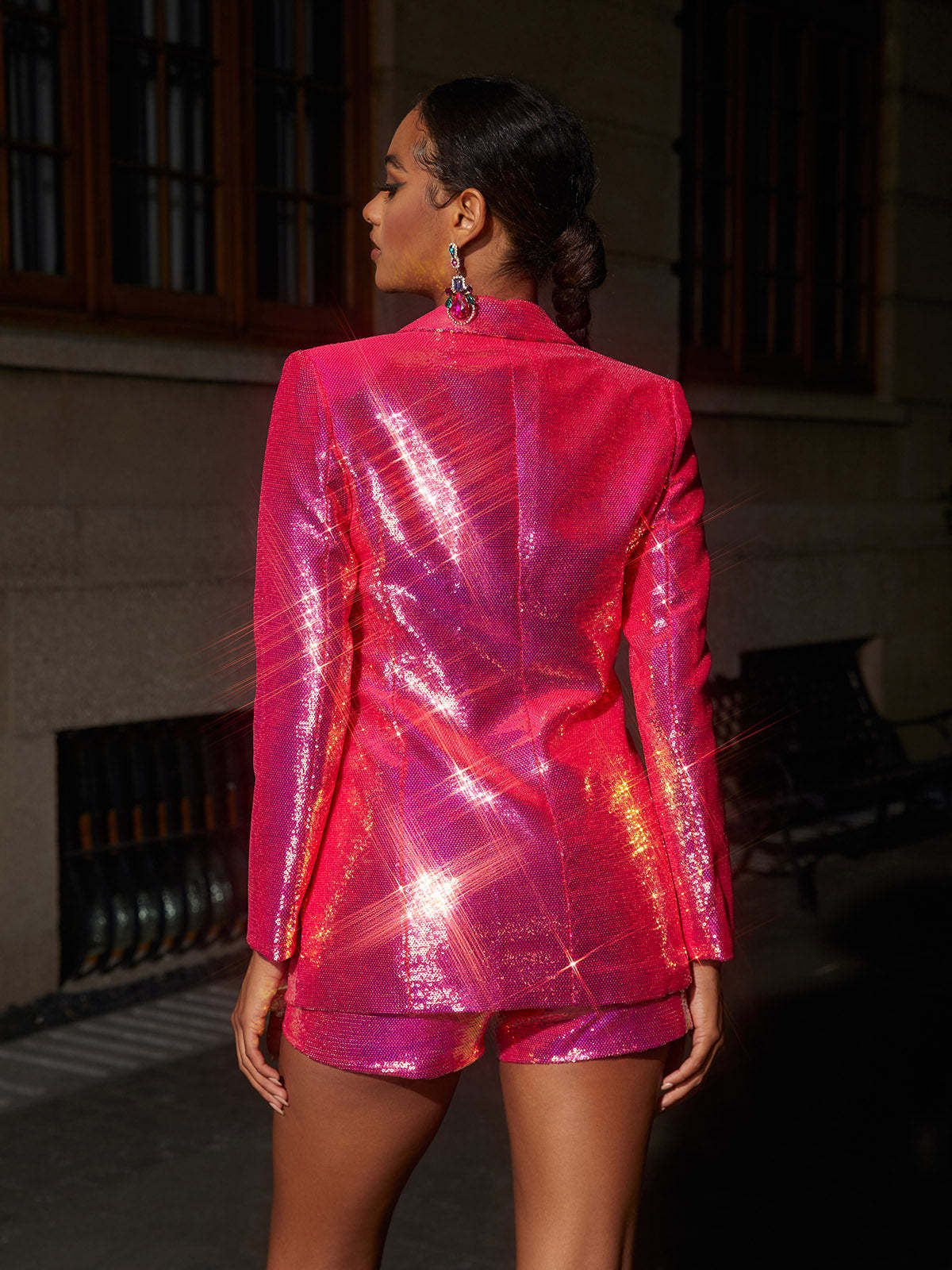 Pink Sequin Blazer Shorts Set | Mix Mix Style [Hot Seller]-Mix MIx Style