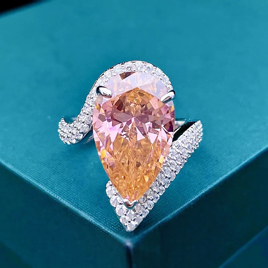Unique Drop Pink Pear Cut Moissanite Diamonds 8ct 18k White Gold Elegant Luxury Engagement Ring | Mix Mix Style-Mix MIx Style