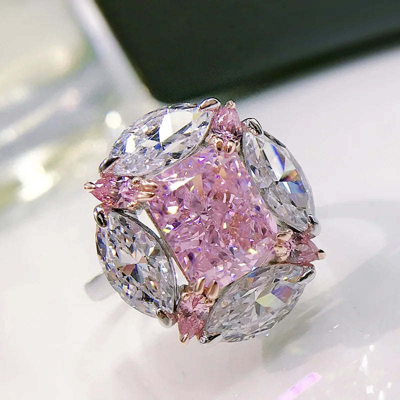 Flower Pink Diamond Ring  Moissanite Diamond Ring  Wedding Rings Bridal Engagement Jewelry Mix Mix Style [Hot Seller]-Mix MIx Style