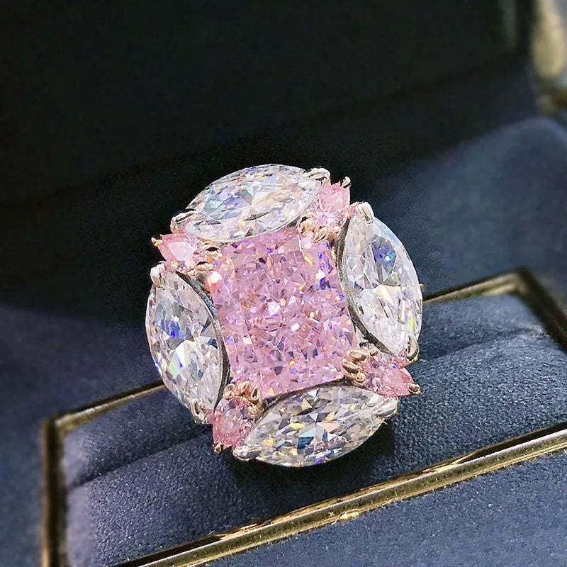 Flower Pink Diamond Ring  Moissanite Diamond Ring  Wedding Rings Bridal Engagement Jewelry Mix Mix Style [Hot Seller]-Mix MIx Style
