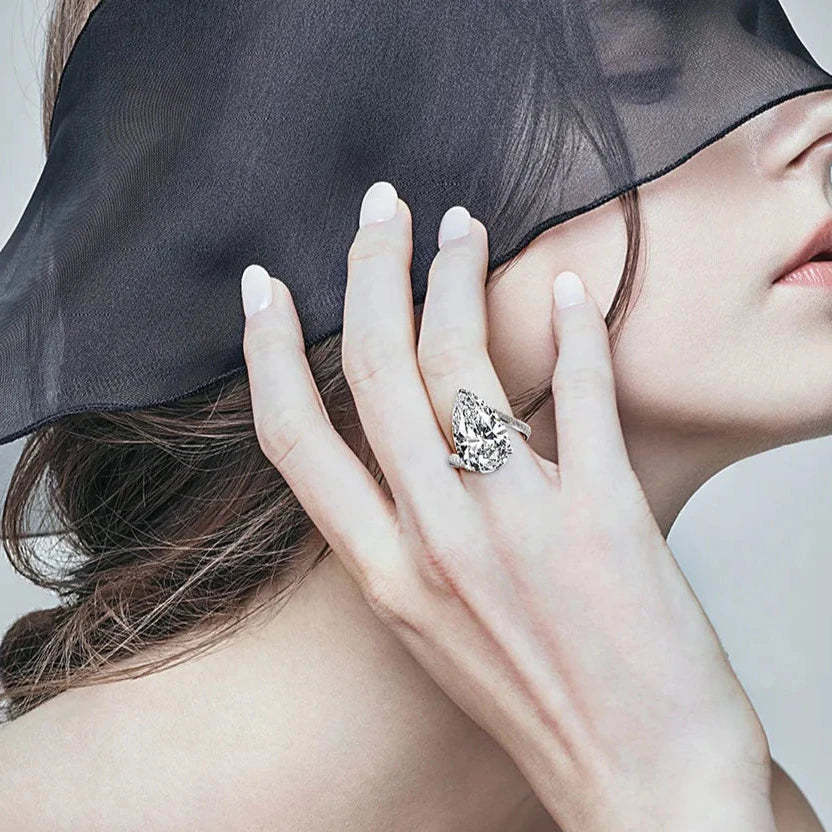 White Pear Cut Moissanite Diamonds 18k White Gold Plated Luxury Engagement Ring | Mix Mix Style-Mix MIx Style