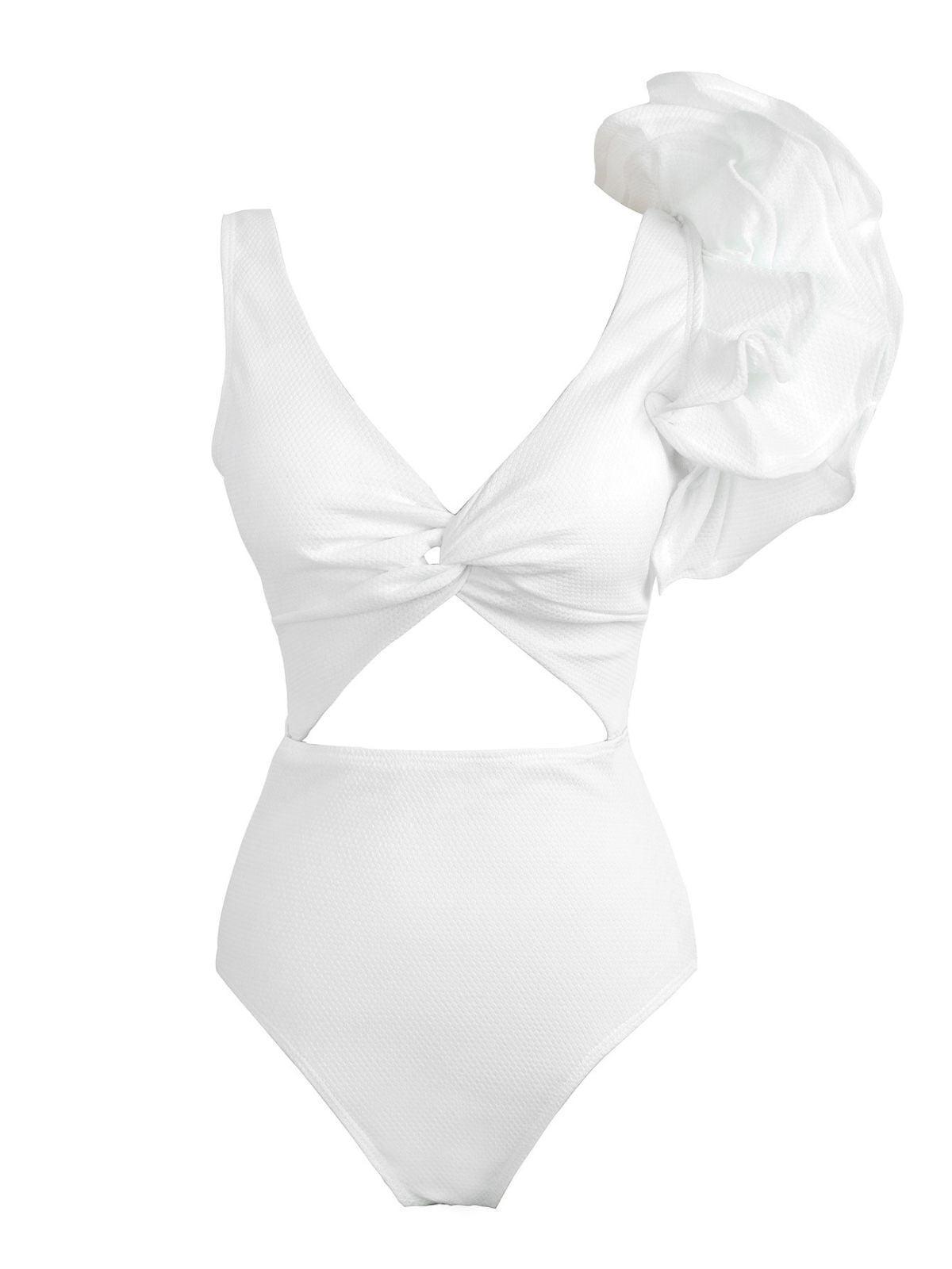 White Ruffle Cutout One Piece Swimsuit | Mix Mix Style-Mix MIx Style