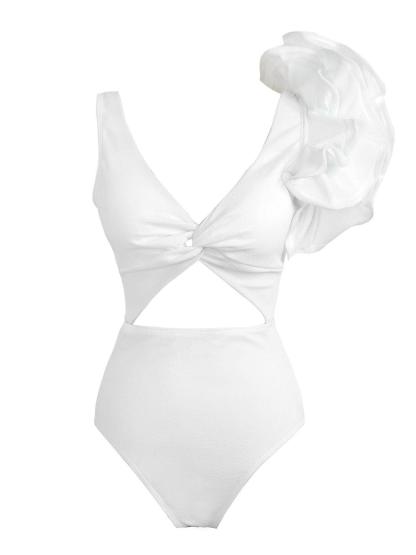 White Ruffle Cutout One Piece Swimsuit | Mix Mix Style-Mix MIx Style