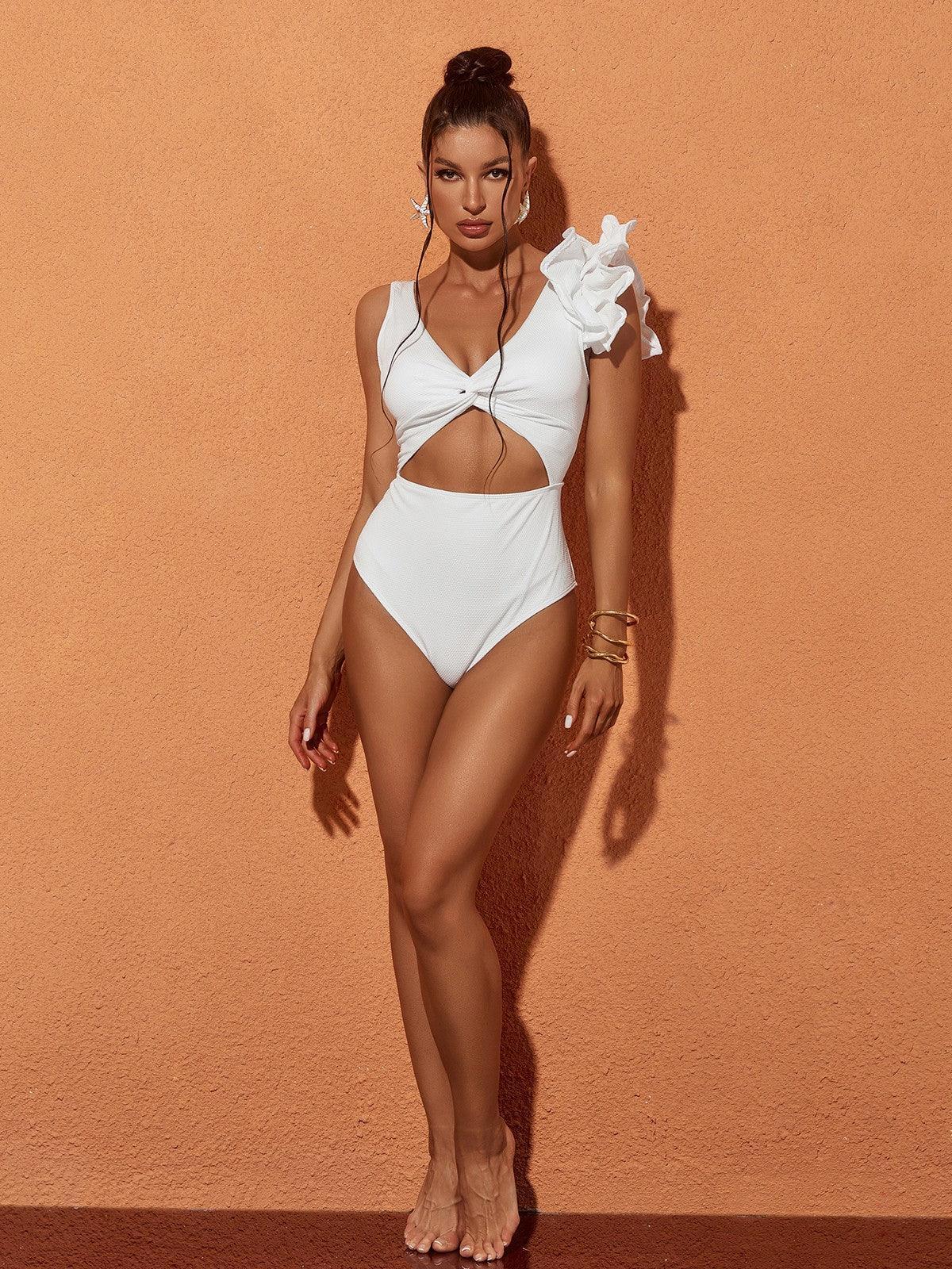 White Ruffle Cutout One Piece Swimsuit | Mix Mix Style-Mix MIx Style