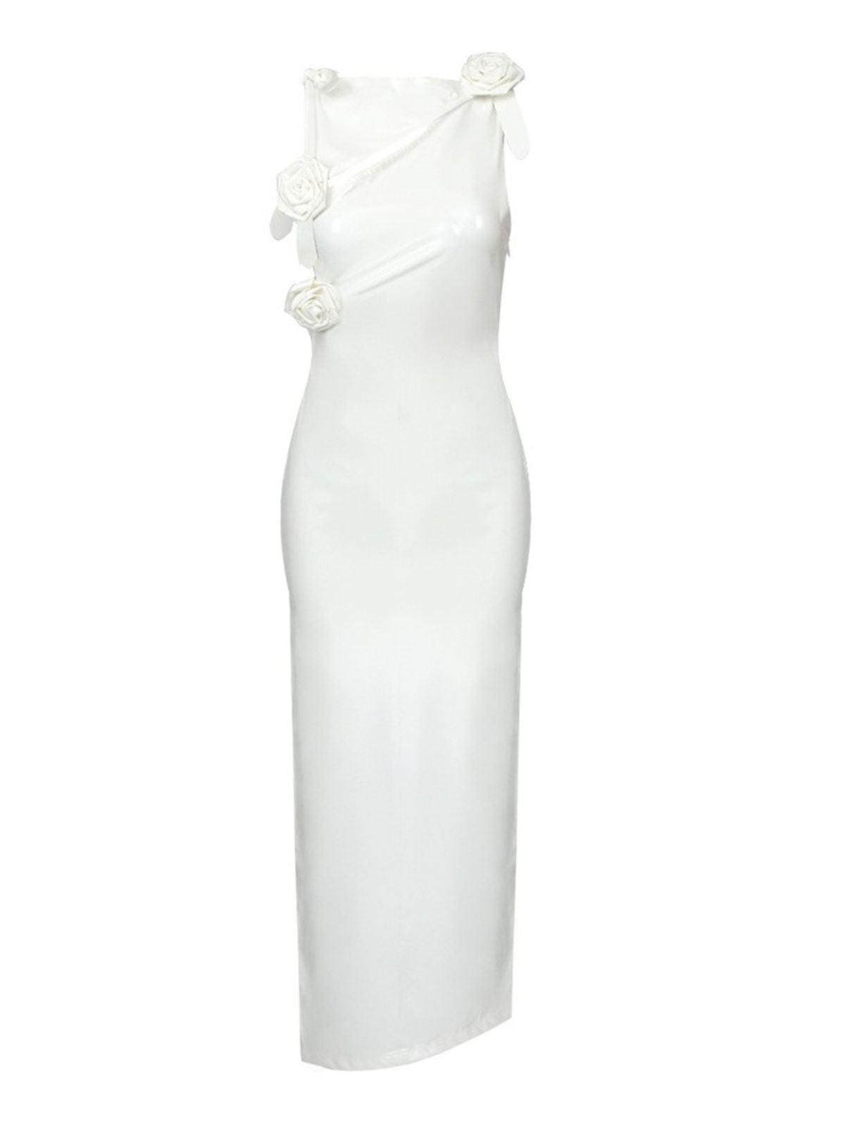 Hecate Cutout Latex Split Maxi Dress In White-Mix MIx Style