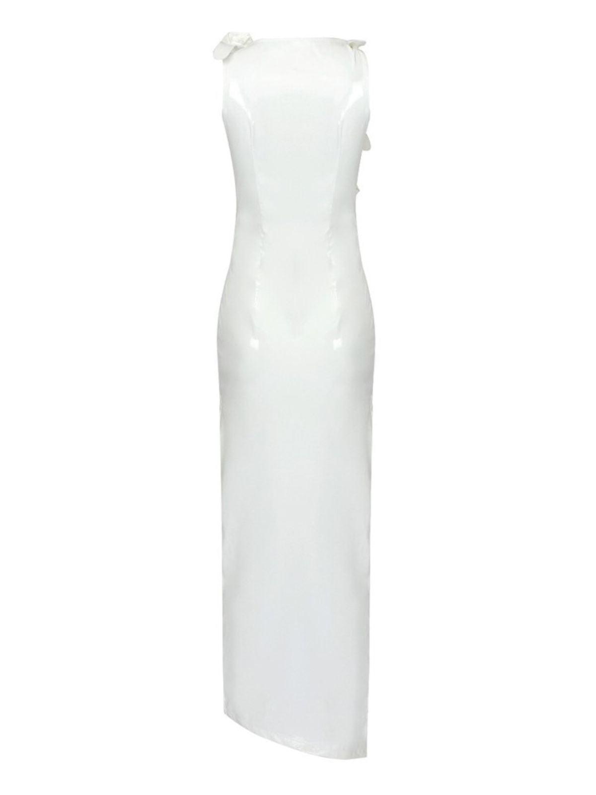 Hecate Cutout Latex Split Maxi Dress In White-Mix MIx Style